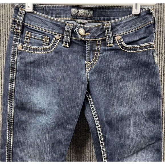 Silver Jeans Women 30x30 Tuesday Slim Bootcut Dark Wash Embroidered Indigo Denim - Picture 6 of 16